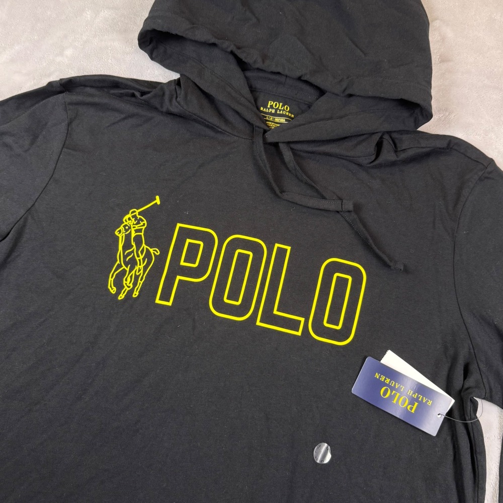 Polo Ralph‎ Lauren Mens Black Yellow Big Pony Graphic Lightweight Hoodie L NEW